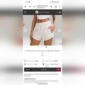 Lululemon inner glow shorts
